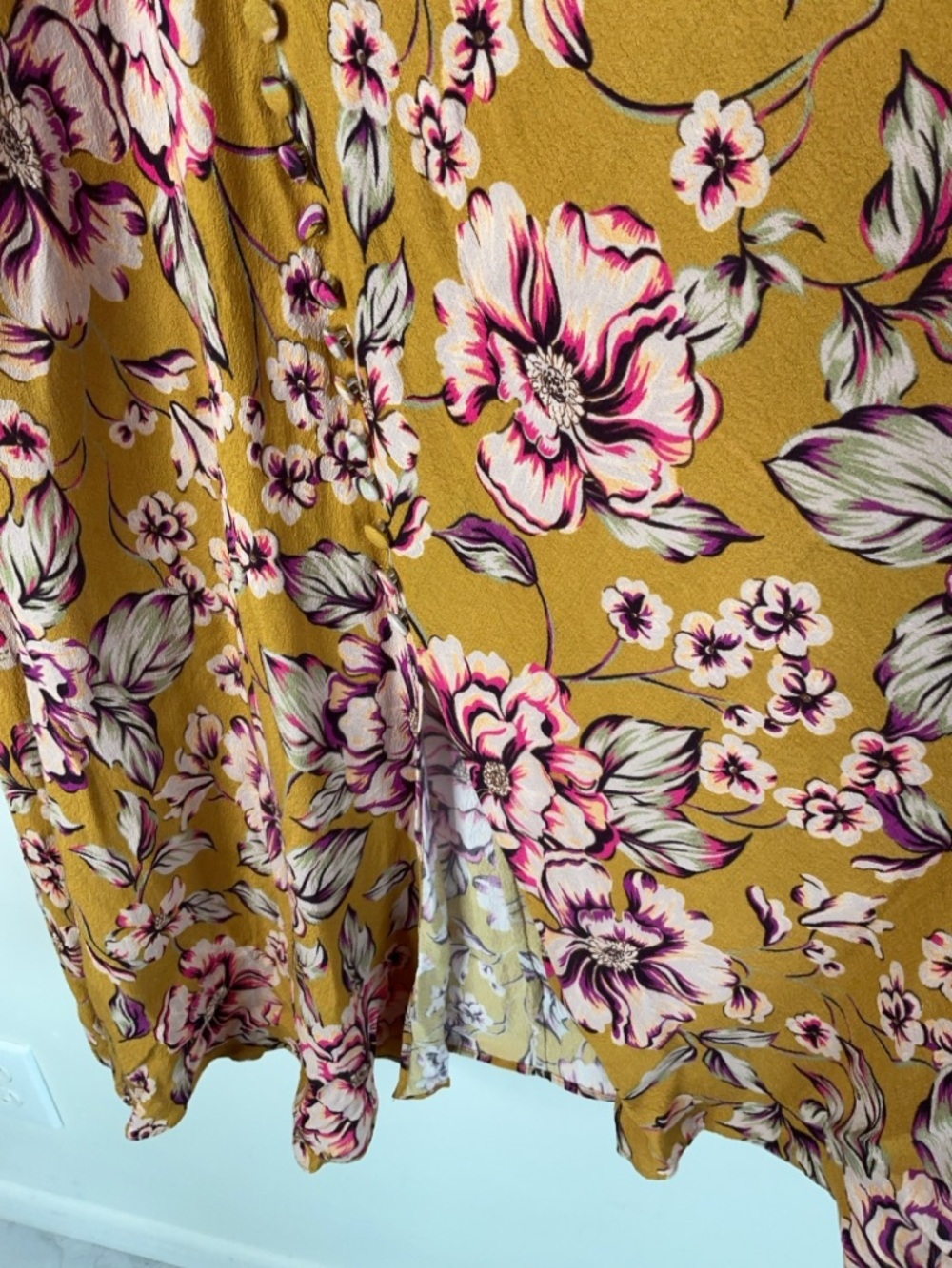 Kachel x Anthropologie Thea Midi Dress gold floral print V neck Button Details 8 - Picture 11 of 11